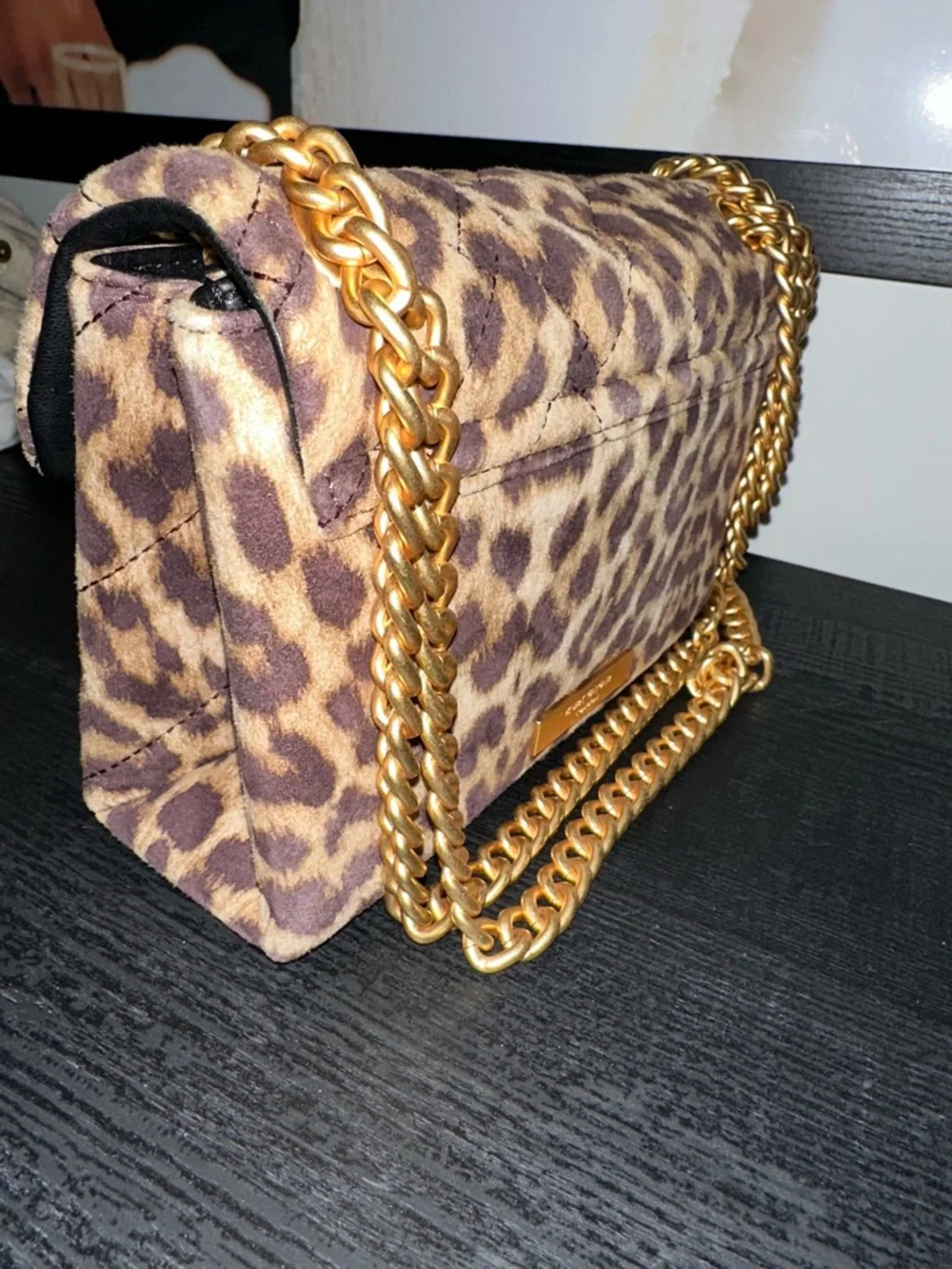Kurt Geiger Leopard Quilted Mini Chain Shoulder Bag with Gold Hardware - Picture 10 of 11